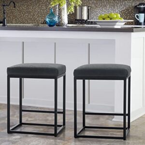 MAISON ARTS Black Counter Height 24" Bar Stools Set of 2 for Kitchen Counter Backless Modern Square Barstools Upholstered Faux Leather Stools Farmhouse Island Chairs,Support 330 LBS,(24 Inch,Black)