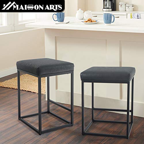 MAISON ARTS Black Counter Height 24" Bar Stools Set of 2 for Kitchen Counter Backless Modern Square Barstools Upholstered Faux Leather Stools Farmhouse Island Chairs,Support 330 LBS,(24 Inch,Black)