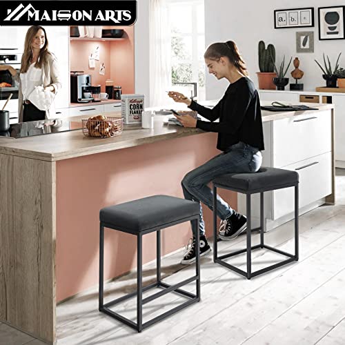 MAISON ARTS Black Counter Height 24" Bar Stools Set of 2 for Kitchen Counter Backless Modern Square Barstools Upholstered Faux Leather Stools Farmhouse Island Chairs,Support 330 LBS,(24 Inch,Black)
