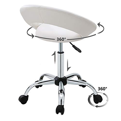 Duhome Adjustable Swivel Work Stool Task Chairs,White Massage Salon Home Office Facial Spa Medical Chair Stool Backrest Cushion & Wheels