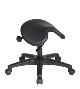 office star drafting chair with backless saddle seat and angle adjustment, pneumatic height adjustment from 19″ to 24″, black vinyl