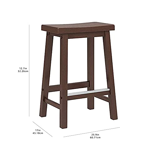 Amazon Basics Solid Wood Saddle-Seat Kitchen Counter-Height Stool - Set of 2, 24" Counter Stool, Walnut Finish