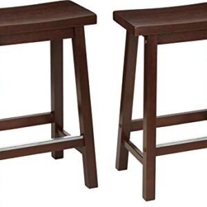 Amazon Basics Solid Wood Saddle-Seat Kitchen Counter-Height Stool - Set of 2, 24" Counter Stool, Walnut Finish