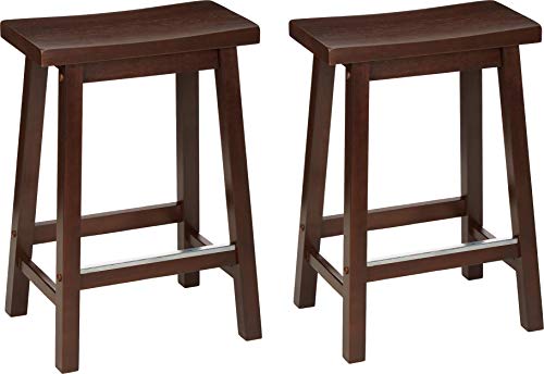 Amazon Basics Solid Wood Saddle-Seat Kitchen Counter-Height Stool - Set of 2, 24" Counter Stool, Walnut Finish