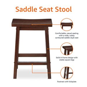 Amazon Basics Solid Wood Saddle-Seat Kitchen Counter-Height Stool - Set of 2, 24" Counter Stool, Walnut Finish