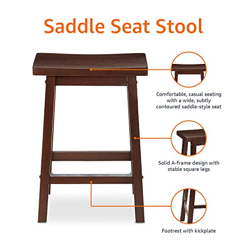 Amazon Basics Solid Wood Saddle-Seat Kitchen Counter-Height Stool - Set of 2, 24" Counter Stool, Walnut Finish