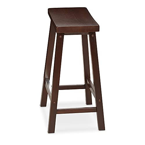 Amazon Basics Solid Wood Saddle-Seat Kitchen Counter-Height Stool - Set of 2, 24" Counter Stool, Walnut Finish