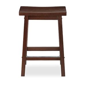 Amazon Basics Solid Wood Saddle-Seat Kitchen Counter-Height Stool - Set of 2, 24" Counter Stool, Walnut Finish