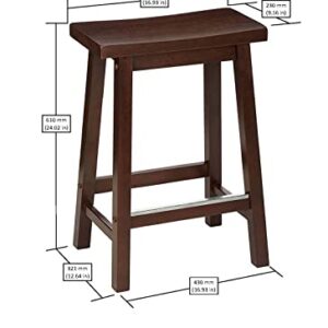 Amazon Basics Solid Wood Saddle-Seat Kitchen Counter-Height Stool - Set of 2, 24" Counter Stool, Walnut Finish