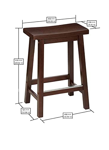 Amazon Basics Solid Wood Saddle-Seat Kitchen Counter-Height Stool - Set of 2, 24" Counter Stool, Walnut Finish