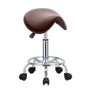 la feier saddle stool rolling chair for lab clinic dentist medical massage salon facial spa tattoo kitchen drafting, adjustable hydraulic stool with wheels(coffee brown)