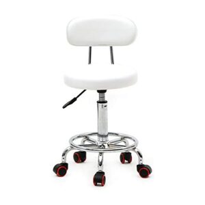 whectin rolling stool adjustable chair with backrest salon spa stool swivel chair tattoo massage stool with pu cushion white