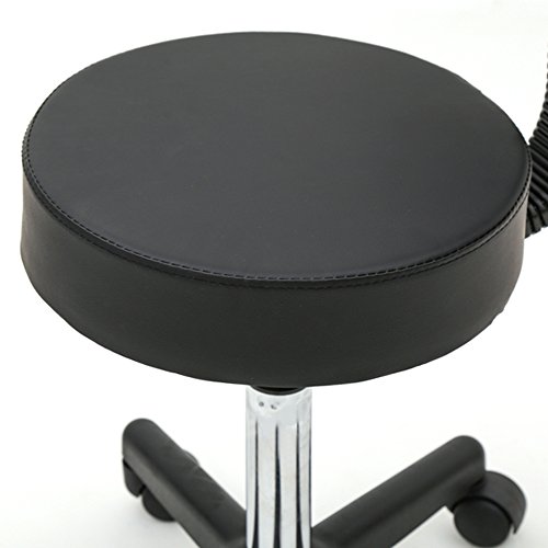 Knocbel Height Adjustable Rolling Swivel Salon Spa Stool PU Leather Padded Seat Chairs with Backrest (Black)