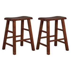 ehemco heavy-duty solid wood saddle seat kitchen counter height barstools, 24 inches, walnut, set of 2