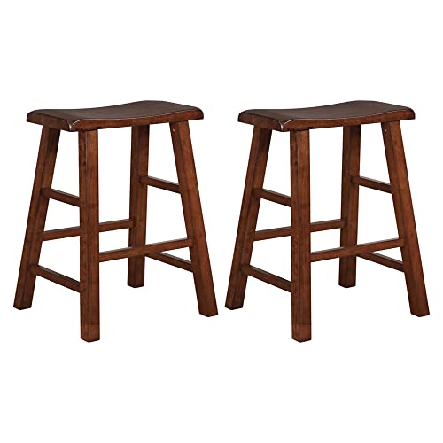 eHemco Heavy-Duty Solid Wood Saddle Seat Kitchen Counter Height Barstools, 24 Inches, Walnut, Set of 2