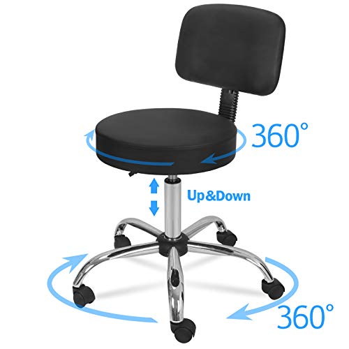 ZENY Swivel Salon Spa Stool Chair with Back Support Adjustable Hydraulic Rolling Stool Office Stool with Back for Beauty Barber Tattoo Massage Drafting Medical,Black