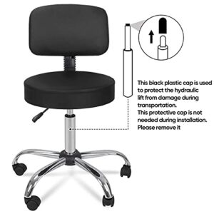 ZENY Swivel Salon Spa Stool Chair with Back Support Adjustable Hydraulic Rolling Stool Office Stool with Back for Beauty Barber Tattoo Massage Drafting Medical,Black