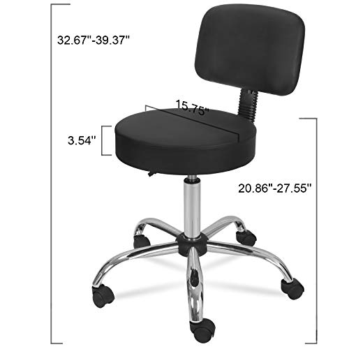 ZENY Swivel Salon Spa Stool Chair with Back Support Adjustable Hydraulic Rolling Stool Office Stool with Back for Beauty Barber Tattoo Massage Drafting Medical,Black