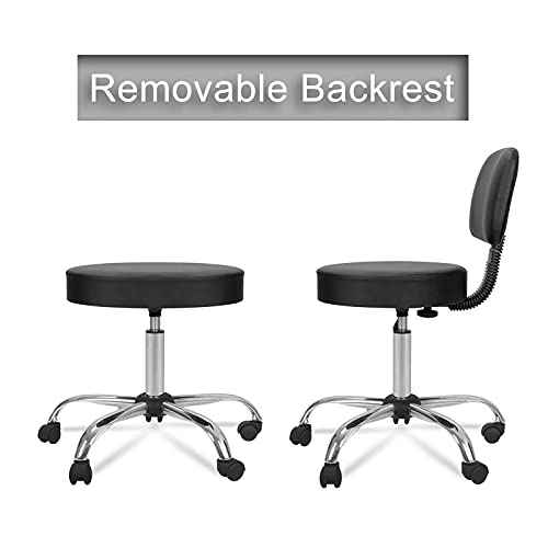 ZENY Swivel Salon Spa Stool Chair with Back Support Adjustable Hydraulic Rolling Stool Office Stool with Back for Beauty Barber Tattoo Massage Drafting Medical,Black