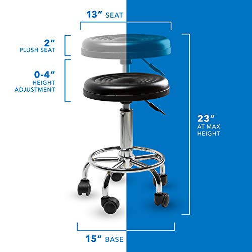 MOUNT-IT! Adjustable Stool with Wheels [Leather Round Cushion] Backless Rolling Doctor Stools, Hydraulic Swivel Chair for Spa, Salon, Medical Office, Tattoo, Home, Car Shop, Massage (Black)