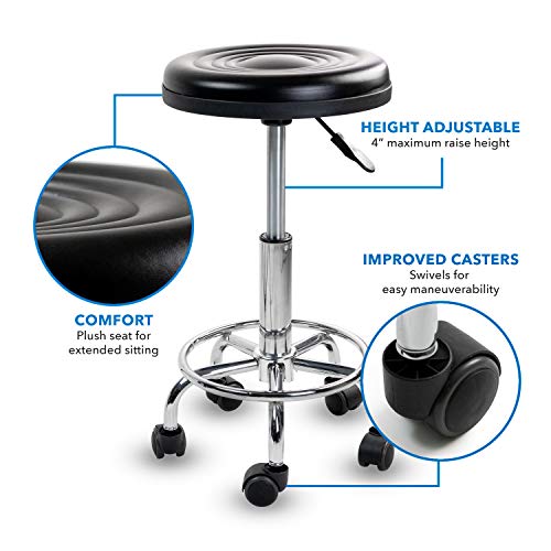 MOUNT-IT! Adjustable Stool with Wheels [Leather Round Cushion] Backless Rolling Doctor Stools, Hydraulic Swivel Chair for Spa, Salon, Medical Office, Tattoo, Home, Car Shop, Massage (Black)