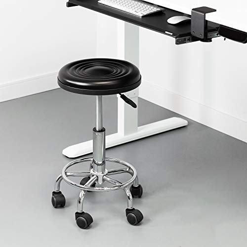 MOUNT-IT! Adjustable Stool with Wheels [Leather Round Cushion] Backless Rolling Doctor Stools, Hydraulic Swivel Chair for Spa, Salon, Medical Office, Tattoo, Home, Car Shop, Massage (Black)