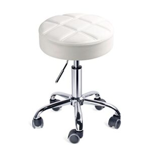 leopard round rolling stools, adjustable work medical stool with wheels ( white )