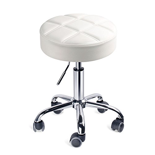 Leopard Round Rolling Stools, Adjustable Work Medical Stool with Wheels ( White )