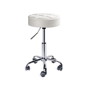 Leopard Round Rolling Stools, Adjustable Work Medical Stool with Wheels ( White )