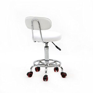 SSLine Rolling Salon Stool White Leather Adjustable Tattoo Stools on Wheels Hydraulic Swivel Office Drafting Chair with Back Modern Comfortable Dental Chairs Kitchen Bar Chairs