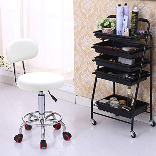 SSLine Rolling Salon Stool White Leather Adjustable Tattoo Stools on Wheels Hydraulic Swivel Office Drafting Chair with Back Modern Comfortable Dental Chairs Kitchen Bar Chairs