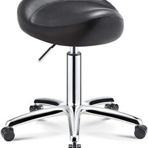 Rolling Swivel Stool Cosmetic Stool 360° Rotate Height Adjustable Salon Massage Spa Chair Hydraulic Rolling Faux Leather Saddle Stool for Massage Spa Salon Hair Beauty Manicure Tattoo Treatment Office