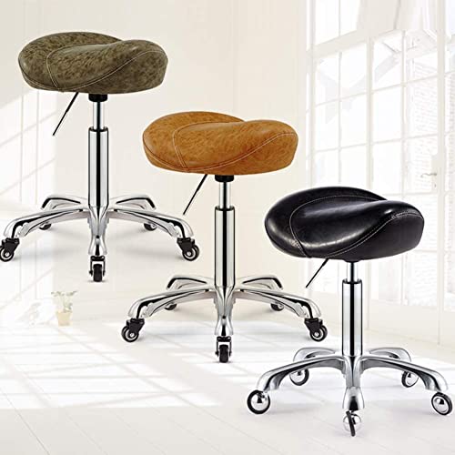 Gcxgz Rolling Swivel Stool Rolling Saddle Stool PU Leather Swivel Adjustable Rolling Stool with Wheels Salon Chair for Kitchen,Salon,Bar,Office,Massage (Color : Brown2)