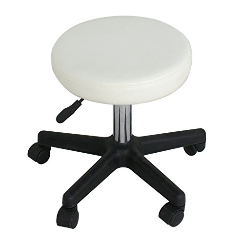 F2C Leather Adjustable Bar Stools Swivel Chairs Facial Massage Spa Salon Stool with Wheels White/Black (White)