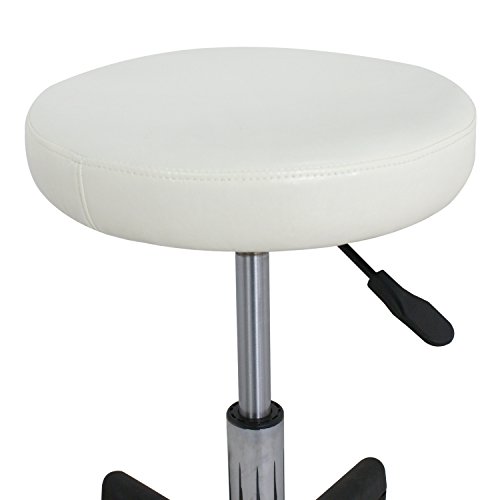 F2C Leather Adjustable Bar Stools Swivel Chairs Facial Massage Spa Salon Stool with Wheels White/Black (White)