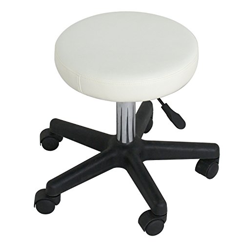 F2C Leather Adjustable Bar Stools Swivel Chairs Facial Massage Spa Salon Stool with Wheels White/Black (White)