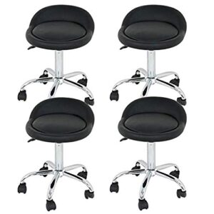 HomGarden Adjustable Hydraulic Rolling Swivel Stool for Massage Salon Office Facial Spa Medical Tattoo Chair Stool w/Backrest Cushion & Wheels,Set of 4