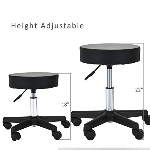 Uenjoy Adjustable Stool for Massage with Ultra-Thick Sponge, PU Leather, Hydraulic Rolling Swivel, Massage Spa Tattoo Salon Chair, Black