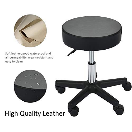 Uenjoy Adjustable Stool for Massage with Ultra-Thick Sponge, PU Leather, Hydraulic Rolling Swivel, Massage Spa Tattoo Salon Chair, Black