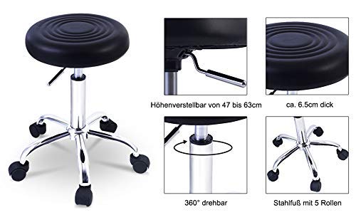 Goplus® Adjustable Hydraulic Rolling Swivel Bar Stool Tattoo Facial Massage Spa Stool (1, Black)