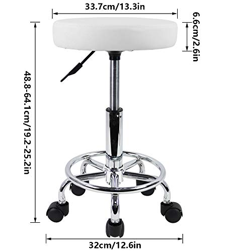 KKTONER PU Leather Round Rolling Stool with Foot Rest Swivel Height Adjustment Spa Drafting Salon Tattoo Work Office Massage Stools Task Chair White Small (White)