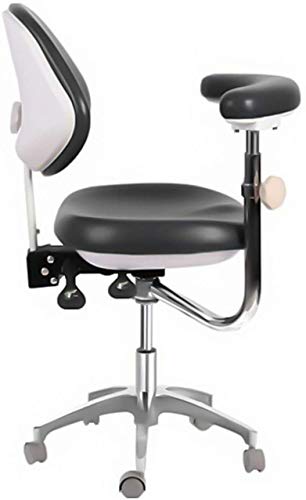 Adjustable Doctor's Stool Assistant Chair+360 Degree Rotation Armrest PU Black QY600