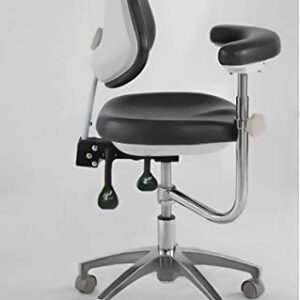 Adjustable Doctor's Stool Assistant Chair+360 Degree Rotation Armrest PU Black QY600