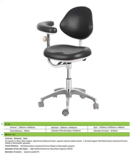 Adjustable Doctor's Stool Assistant Chair+360 Degree Rotation Armrest PU Black QY600