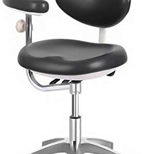 Adjustable Doctor's Stool Assistant Chair+360 Degree Rotation Armrest PU Black QY600