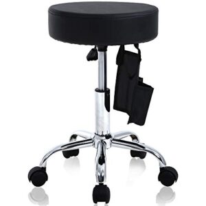rolling stool adjustable height hydraulic swivel stool with wheels & storage bag, pu leather tattoo facial massage spa salon stool medical stool, black
