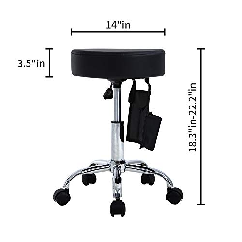 Rolling Stool Adjustable Height Hydraulic Swivel Stool with Wheels & Storage Bag, PU Leather Tattoo Facial Massage Spa Salon Stool Medical Stool, Black