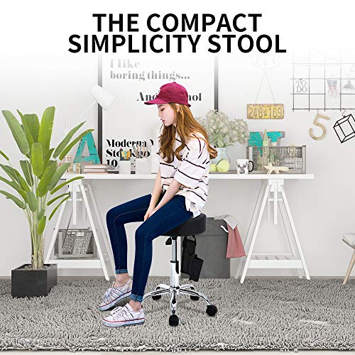 Rolling Stool Adjustable Height Hydraulic Swivel Stool with Wheels & Storage Bag, PU Leather Tattoo Facial Massage Spa Salon Stool Medical Stool, Black