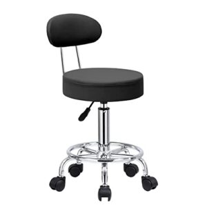 la feier adjustable beauty rolling swivel salon cushioned medical stool chair seat with pu leather , footrest and backrest , chrome metal base for drafting massage facial spa tattoo (black)