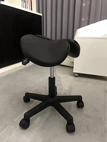 MIWOOYY Saddle Stool Ergonomic Saddle Stool/Professional Saddle Chair-Adjustable with Wheels, Heavy Duty Black Swivel Chair, for Beauty, Massage, Dental Clinic